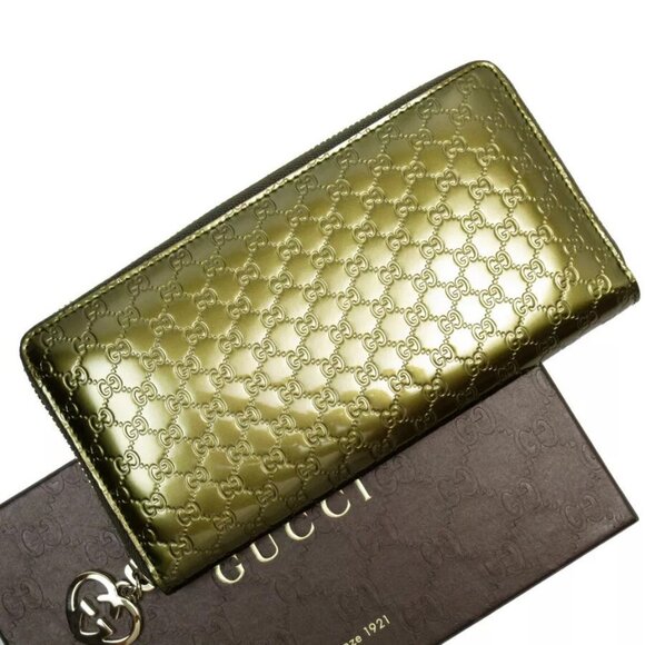 Auth GUCCI Micro Gucci Shima Zip Around long wallet khaki leather - Picture 1 of 16